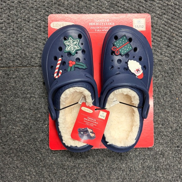 Lily & Dan Other - Lily & Dan Toddler Holiday Clogs Navy Blue Faux Fur Lined Christmas Shoes 11/12